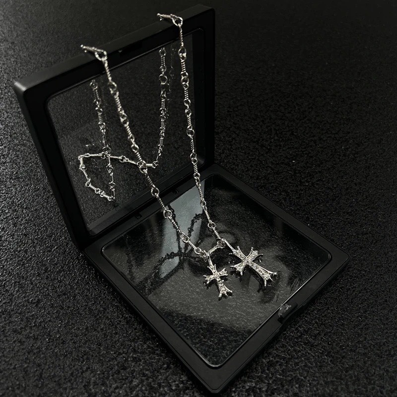 Vòng cổ Thép Titan Mặt Thánh Giá Màu Bạc Phong Cách Hip Hop Cho Nam Và Nữ