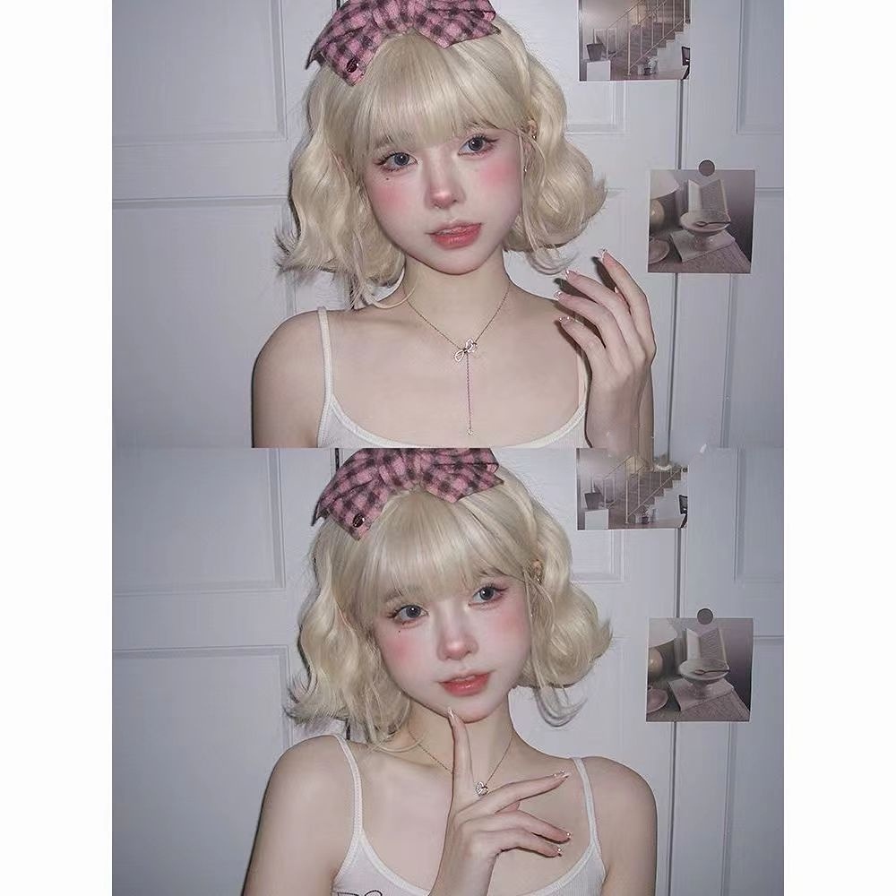 Bộ Tóc Giả Xoăn Ngắn Màu Trắng Hồng Nhạt Phong Cách Lolita Đáng Yêu Dành Cho Nam Nữ