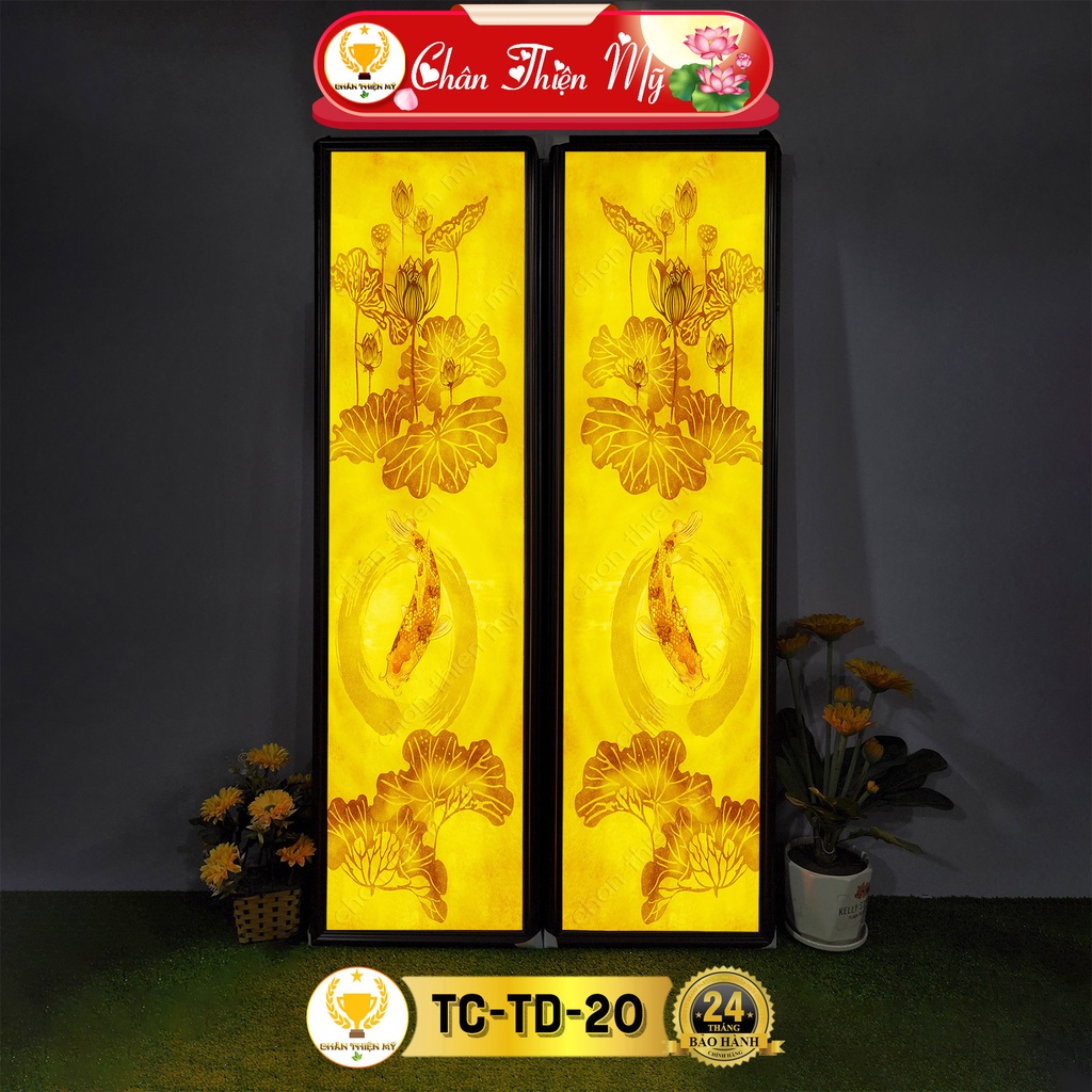 Đèn Bàn Thờ Hoa Sen Cá Chép In Tranh Trúc Chỉ Bộ Đôi CHÂN THIỆN MỸ, Trang Trí Ban Thờ, Treo Phòng Thờ TC-TD-20