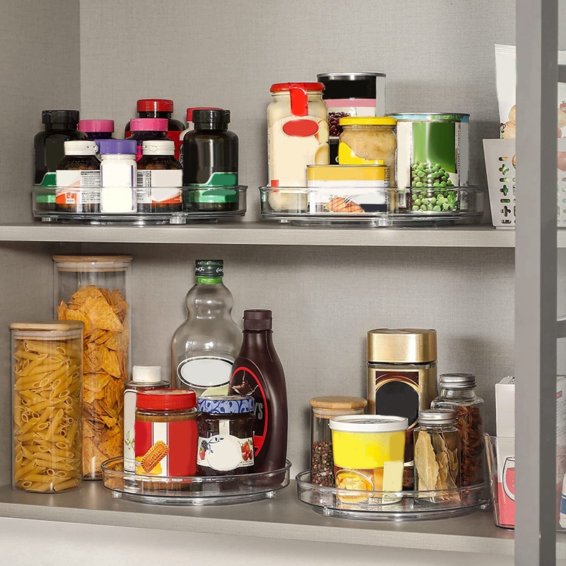 Bộ 4 Giá Xoay Trong Suốt 9 Inch Chống Trượt Dùng Cho Tủ Lạnh Nhà Bếp