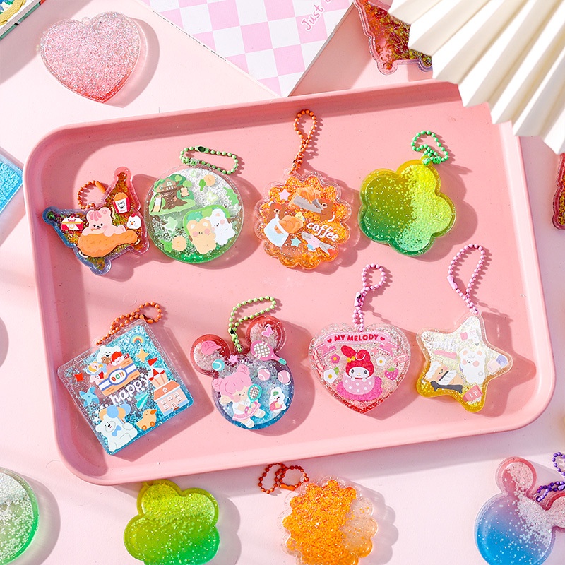 Peach Free chain Quicksand cartoon design cute pendant DIY pendant acrylic keychain