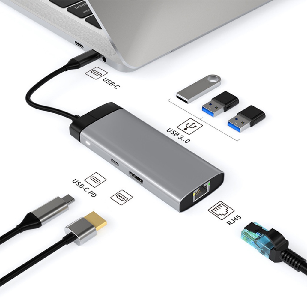 Bộ Chia Dữ Liệu Hoa Hướng Dương PD100W Gigabit Ethernet 4K HDMI 5Gbps Giao Diện USB Type-C Sang USB 3