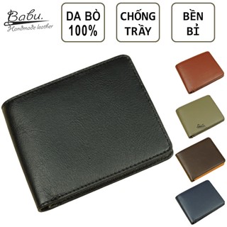 Ví da nam, ví da bò nappa dáng ngang, bóp nam da bò thật babu handmade wl140