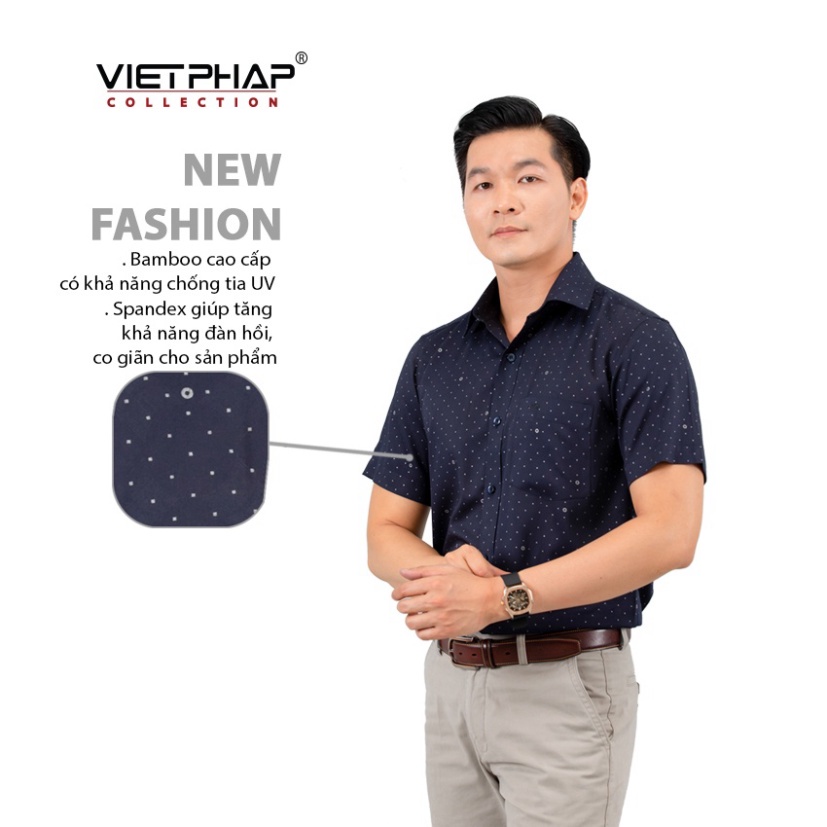 Áo sơ mi Bamboo ngắn tay nam VIỆT PHÁP / Form Luxury / Chất liệu Sợi Tre Cao Cấp thấm hút mồ hôi tốt 2107
