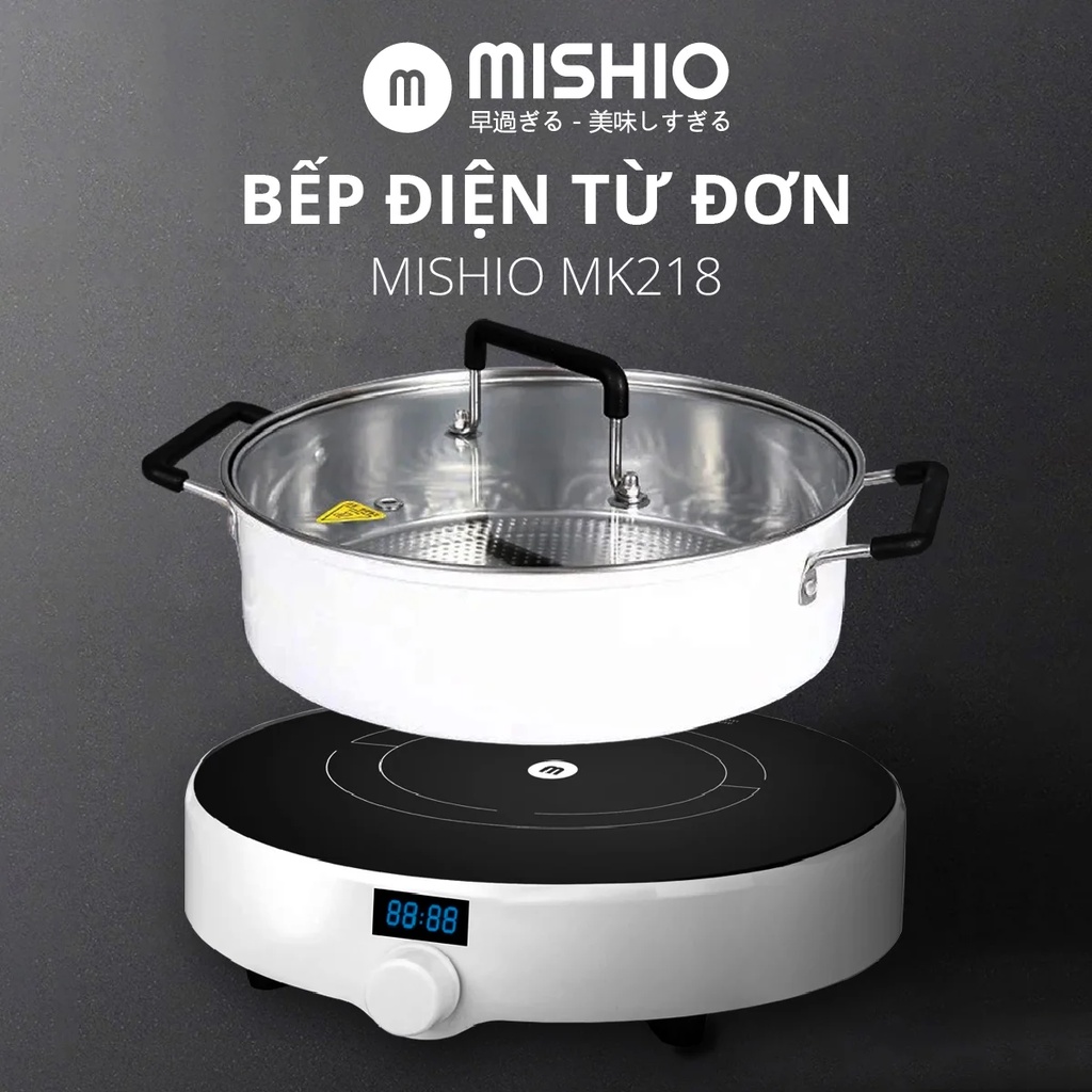  Bếp Điện Từ Đơn Mishio MK218 1500W kình chịu nhiệt tốt – Tặng Kèm Nồi Lẩu MK218A 5Lít