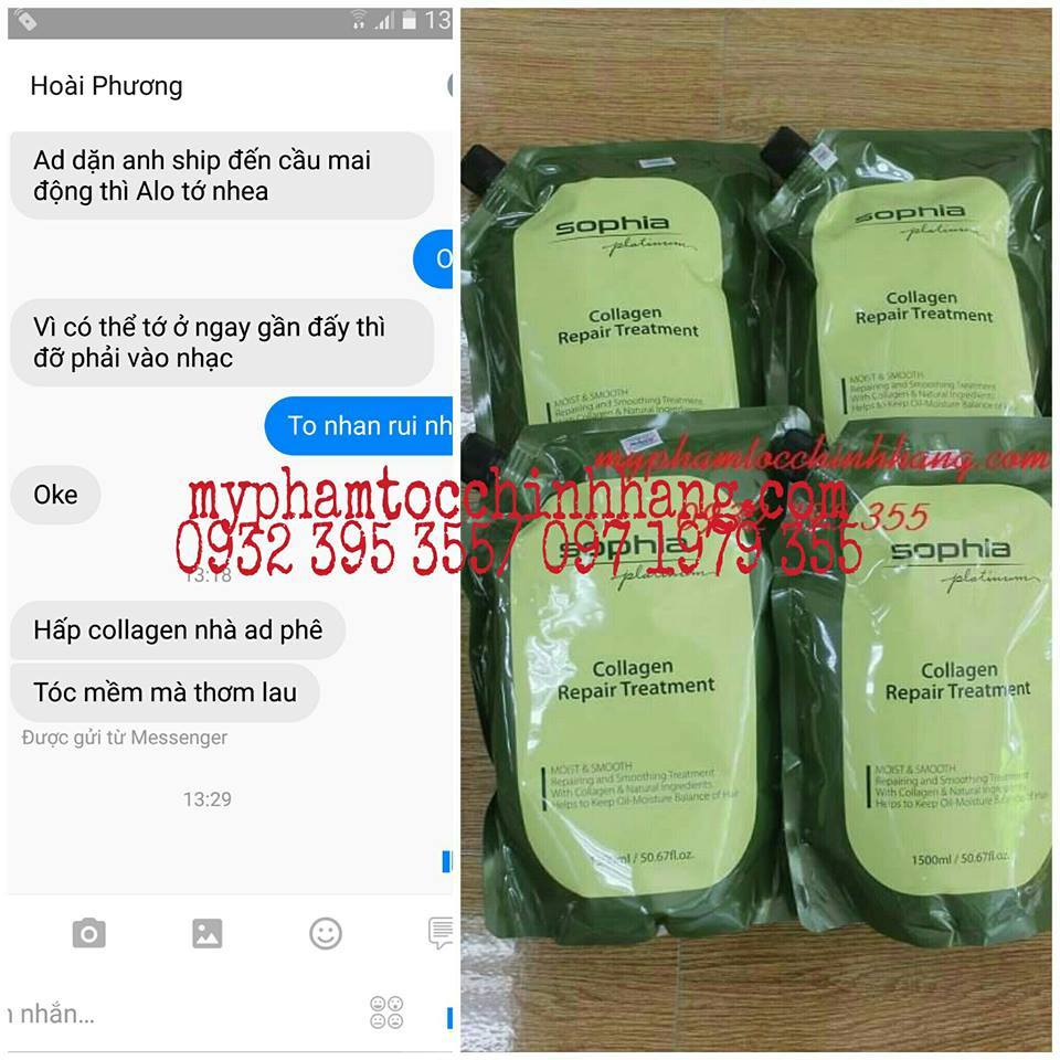 HẤP SOPHIA PLATIUM COLLAGEN REPAIR TREATMENT PHỤC HỒI TÓC 450ML - 1000ML - 1500ML