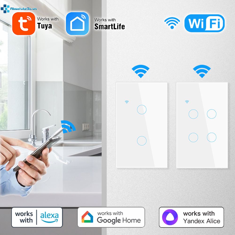 Công Tắc Thông Minh Kết Nối wifi UE / US 1 / 2 / 3 / 4 gang Cảm Ứng / Giọng Nói / app Điều Khiển Từ Xa Tương Thích Với alexa google home