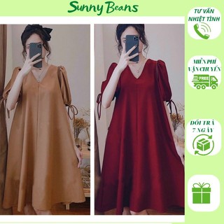 Váy đũi buộc nơ tay bồng cổ tim form rộng