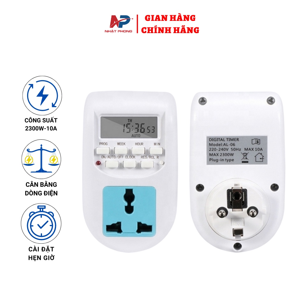 Ổ Cắm Hẹn Giờ Thông Min ALT-06 bật tắt tự động 16 chương trình,công tắc hẹn giờ, ổ cắm đa năng NHATPHONGSOLAR