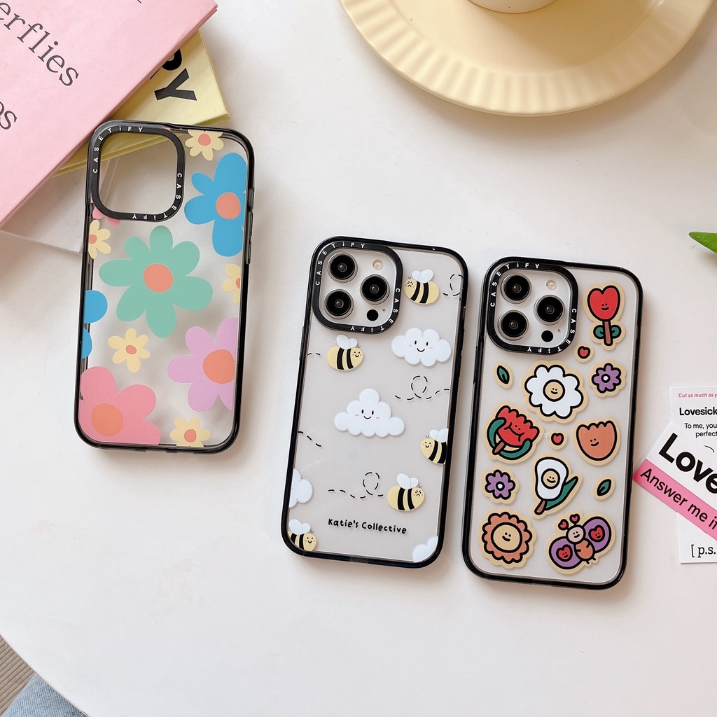 Casetify Ốp Điện Thoại Acrylic Cứng In Hình Hoa Và Ong Cho iPhone 15 14 13 12 11 Pro Max Plus
