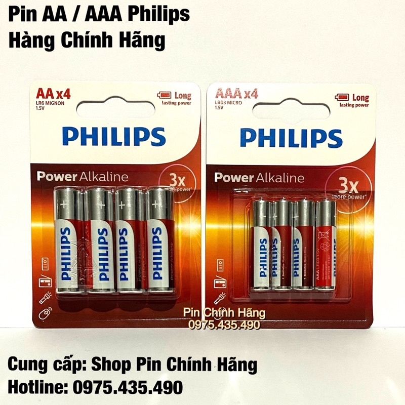 Pin AA / AAA Philips Alkaline Siêu Bền Hàng Chính Hãng Vỉ 4 Viên
