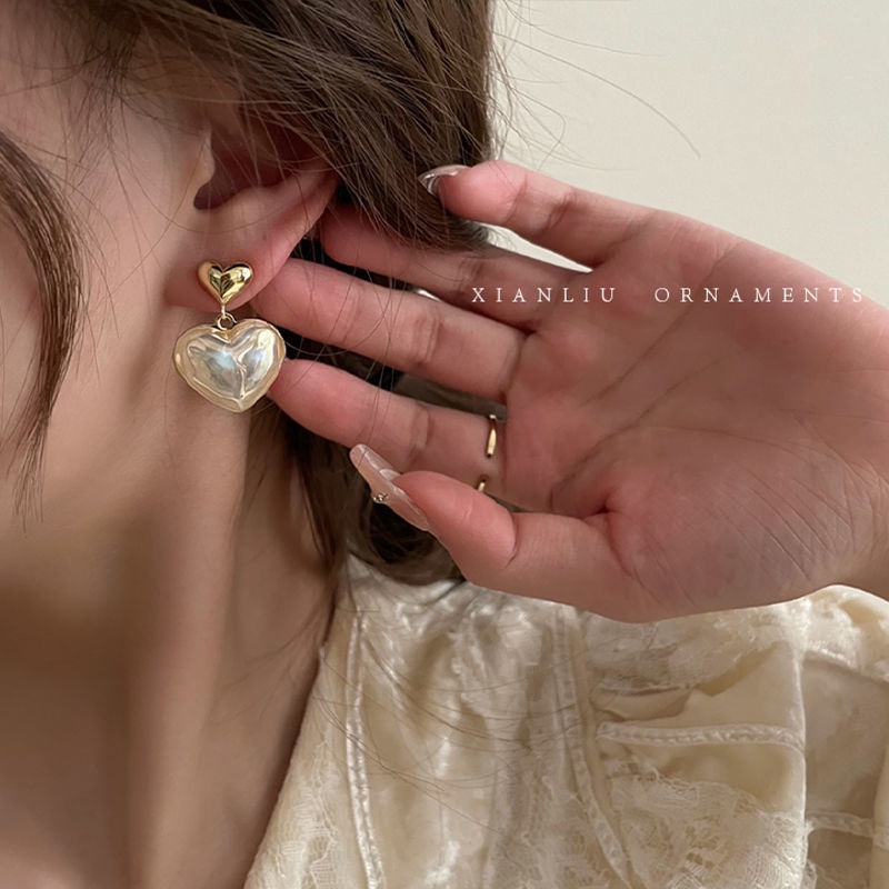 Bông Tai Hình Trái Tim Đính Ngọc Trai Thanh Lịch Dành Cho Nữ