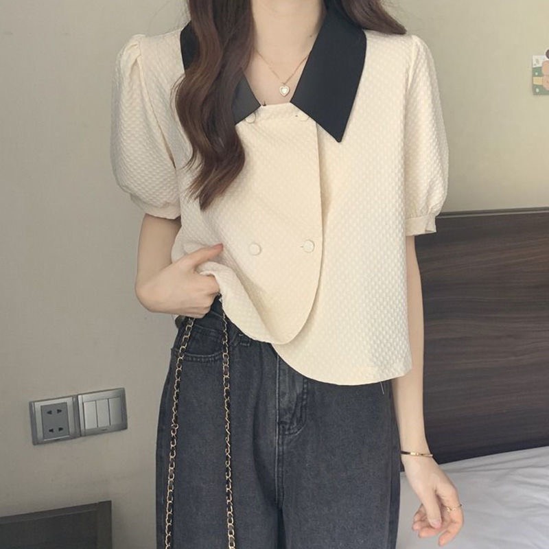 Áo sơ mi polo cổ bẻ Ngắn tay vintage cực xinh