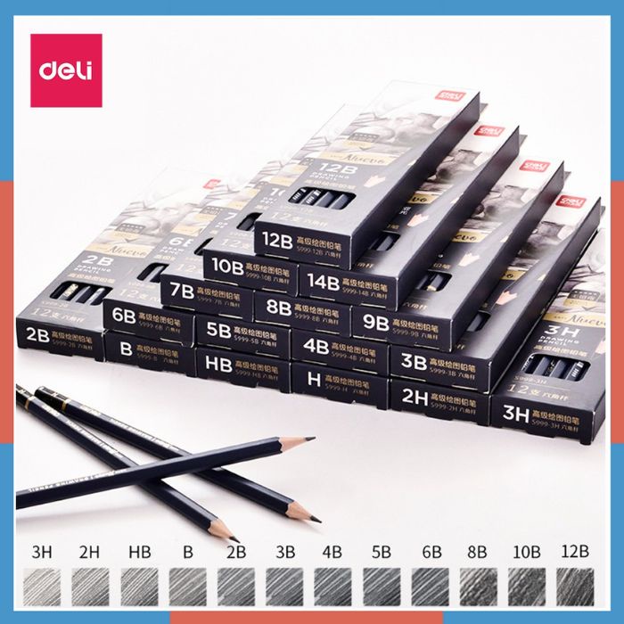 Bút chì cao cấp Deli Nuevo S999-| B, 2B, 3B, 4B, 5B, 6B, 7B, 8B, 9B, 10B, 12B, 14B - Bút chì mỹ thuật