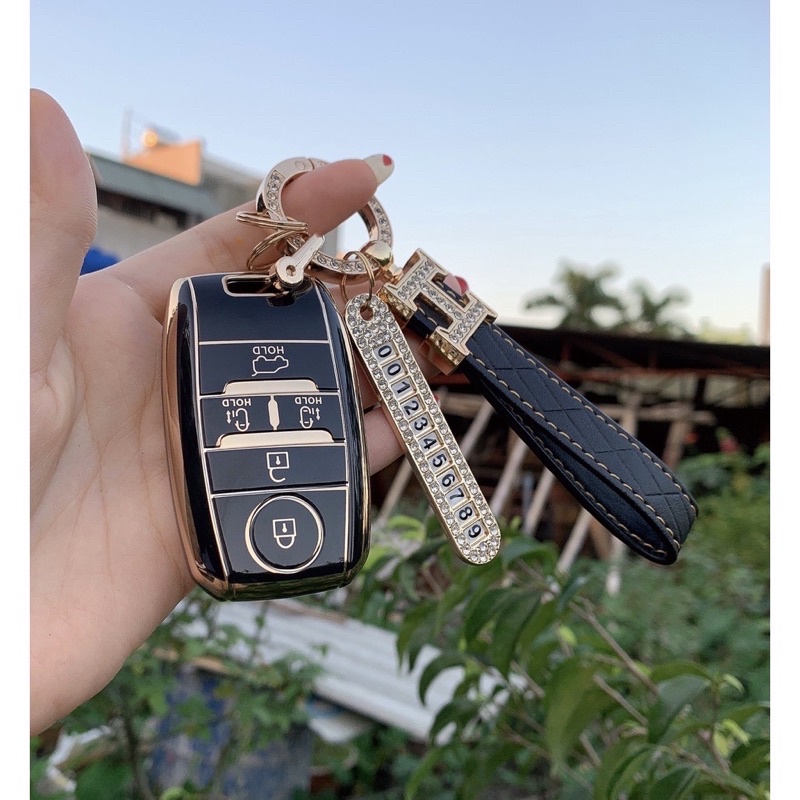 Ốp chìa khoá kia sedona TPU đen vàng cao cấp bảo vệ chìa khoá trống trầy xước