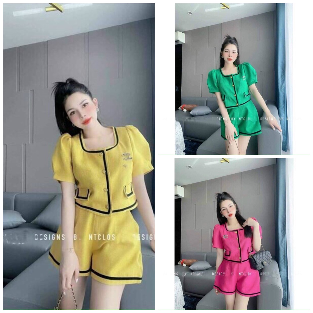 Set croptop thư xinh viền đen cổ vuông siêu dễ thương