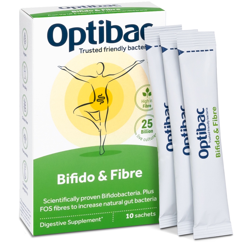 Men vi sinh Optibac Probiotics Bifido & Fibre, giảm táo bón và tăng chất xơ Hộp 10 gói