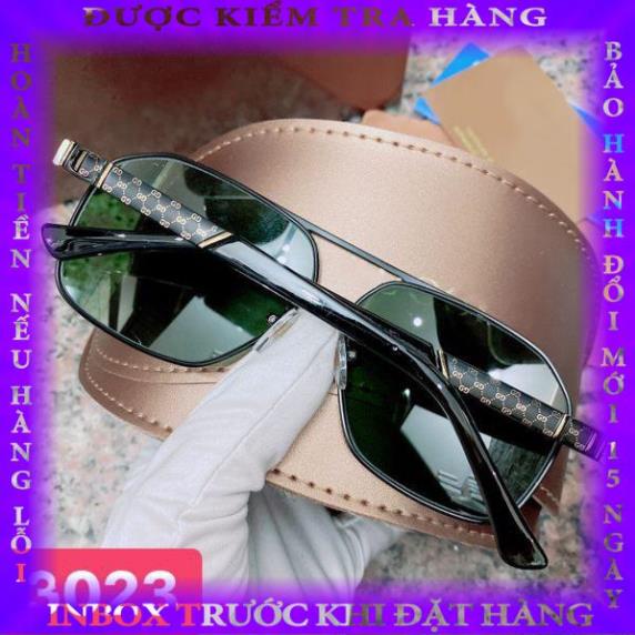 Kính mát nam mặt vuông C3023 tròng kính thủy tinh chống xước tặng hộp nhựa đựng trantu