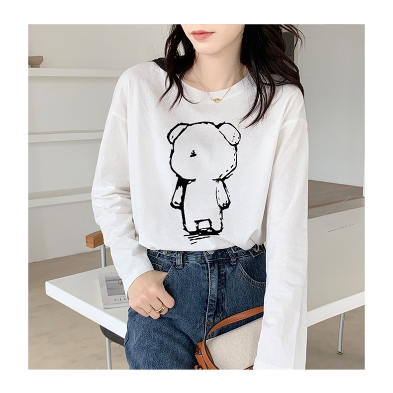Áo Thun Cotton Dài Tay In Hình Chú Gấu Đáng Yêu 46559
