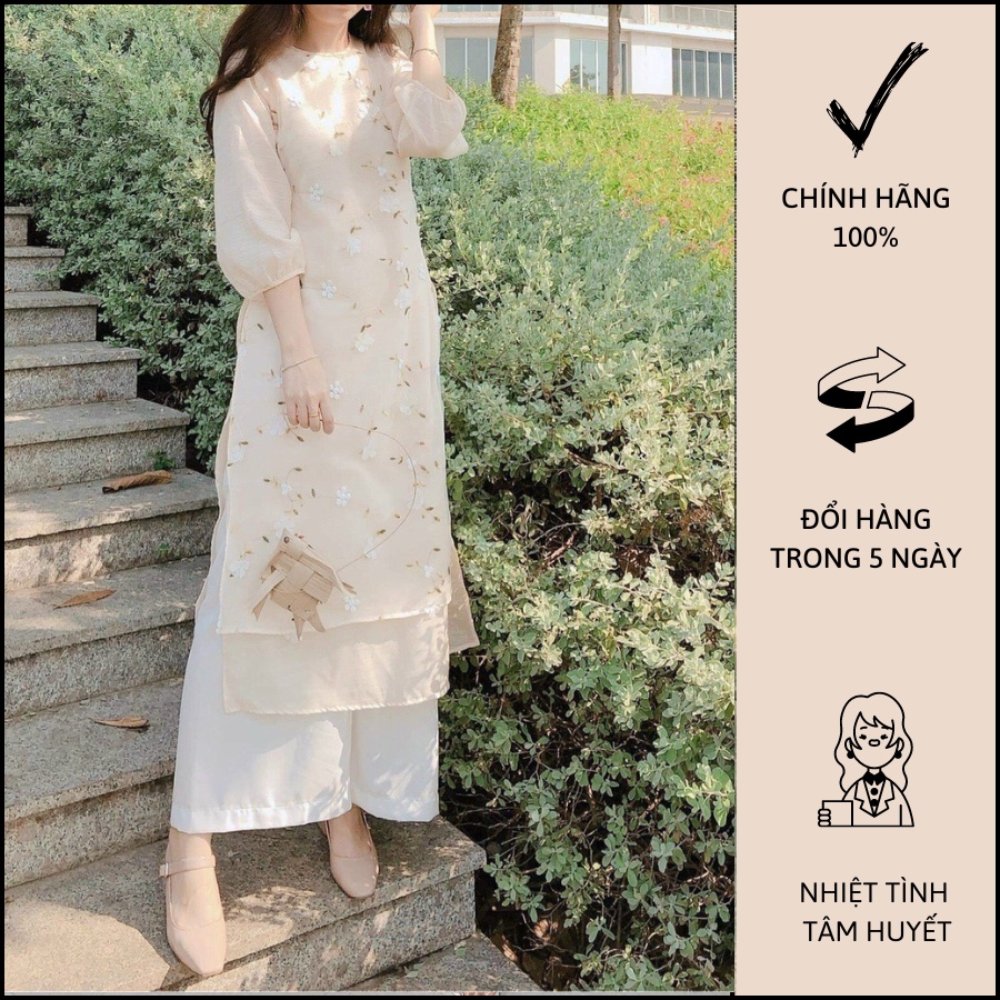 Set Áo Dài Cách Điệu Họa Tiết Hoa Nổi - C0039