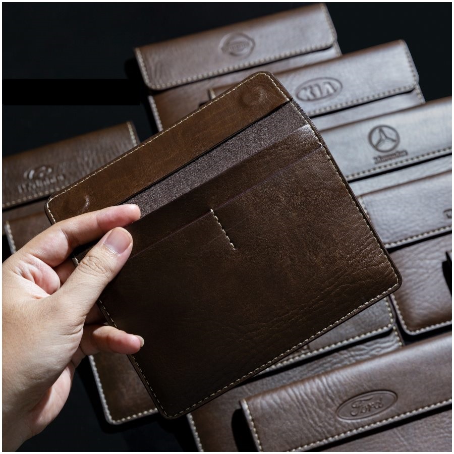 Hàng loại 1 - Nắp Nam Châm Cao Cấp - VÍ DA ĐỰNG GIẤY TỜ Ô TÔ Logo các Hãng xe hơi