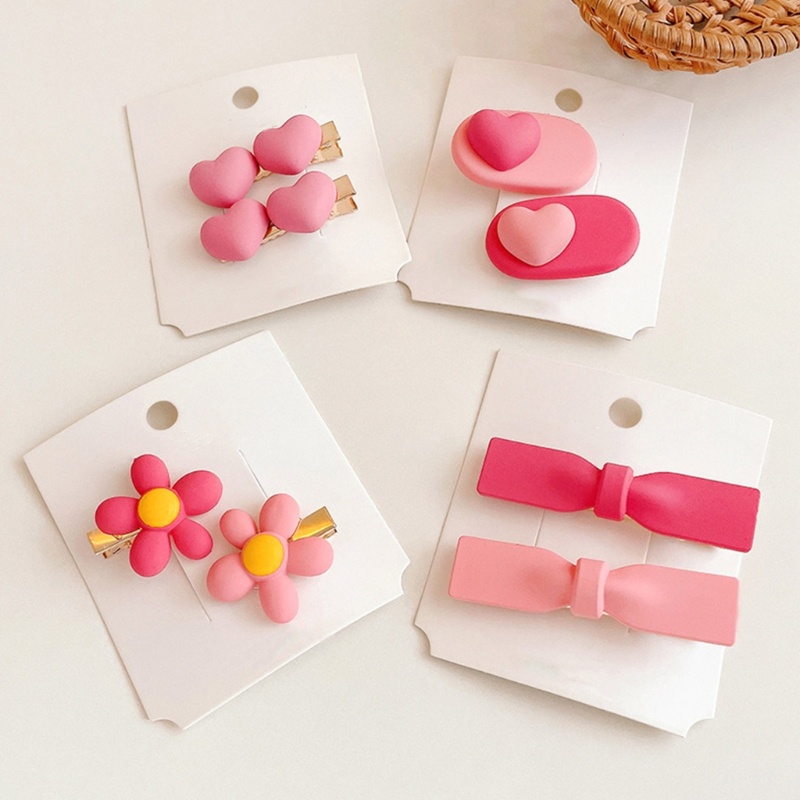 Set 2 Kẹp Tóc Hình Nơ / Trái Tim / Hoa Chống Trượt Thời Trang Xuân Hè Cho Nữ