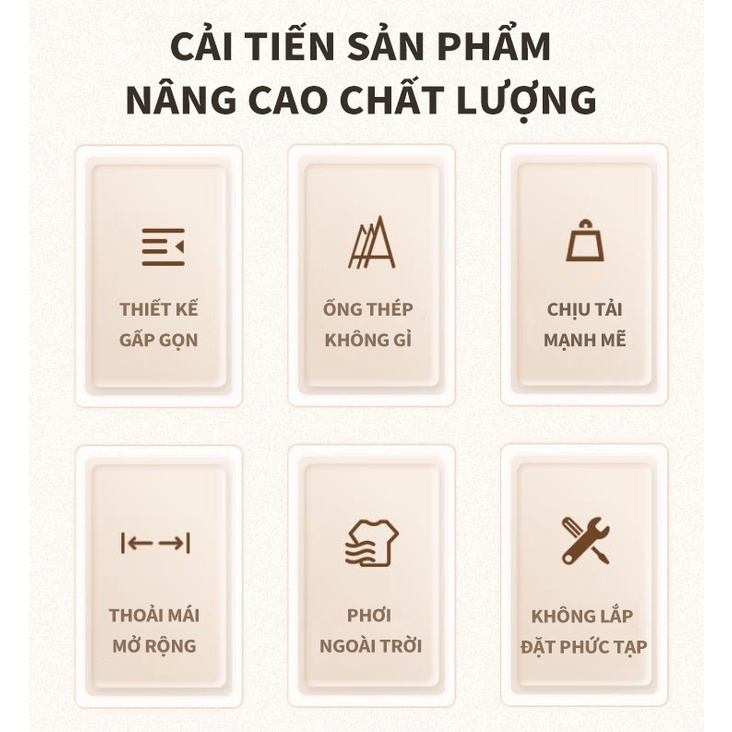 Giàn Phơi Quần Áo Bánh Xe Gấp Gọn Kèm Giá Sào Thông Minh -  Giàn Inox Siêu Bền - Chịu Tải 150Kg