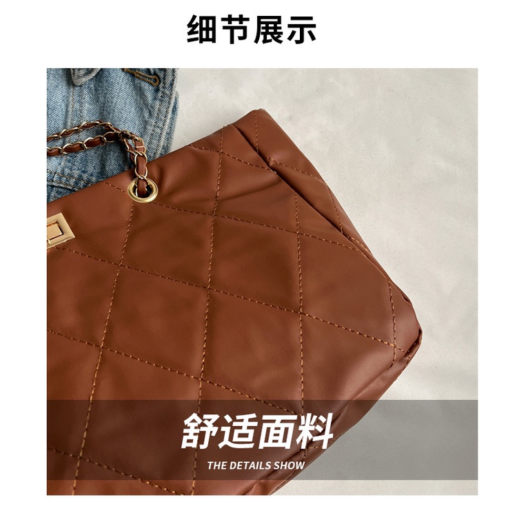 Túi Xách Cỡ Lớn Màu Trơn Họa Tiết Hình Thoi Phong Cách Retro Thời Trang Cho Nữ Màu Sắc