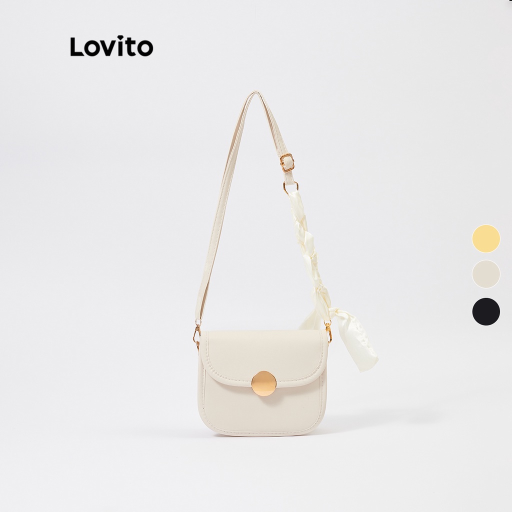 Túi Lovito Hình vuông khóa kim loại tròn trơn Thường L244BA06 (Trắng tắt / Đen / Vàng nhạt)