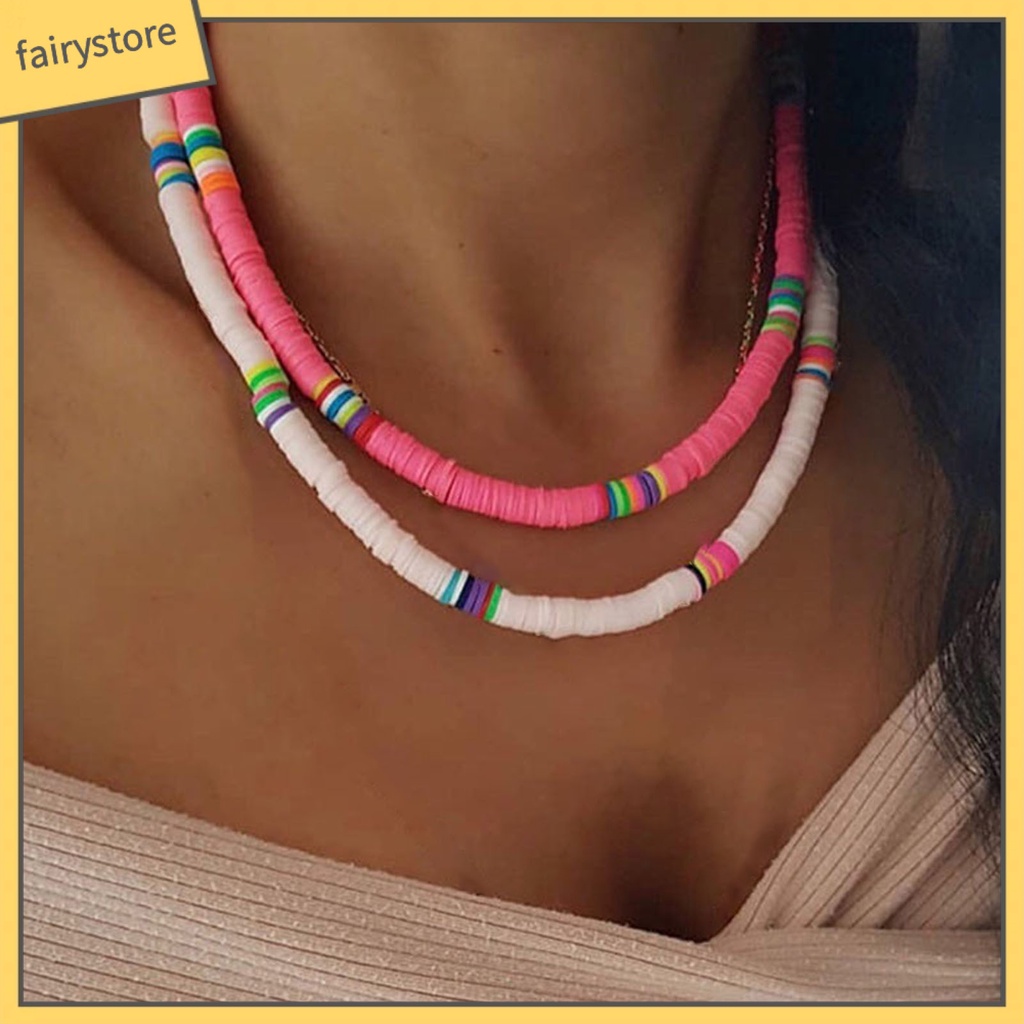 Vòng cổ Hạt Đất Sét Polymer Nhiều Màu Sắc Phong Cách Bohemian Dành Cho Nữ [Fairy1]