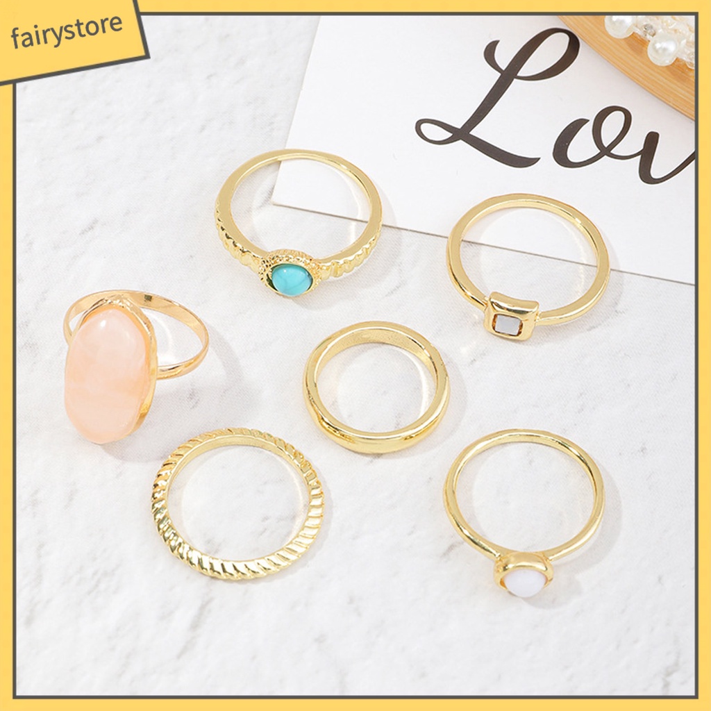 Bộ 6 Nhẫn Đeo Tay Bằng Hợp Kim Phong Cách Vintage Thanh Lịch Dành Cho Nữ / Fairy1 / 6 Chiếc