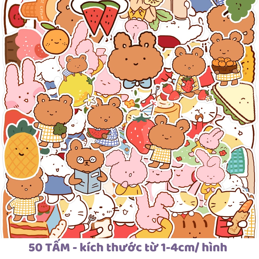 Sticker dễ thương 50 tấm, sticker dán nón bảo hiểm, nhãn dán chống nước