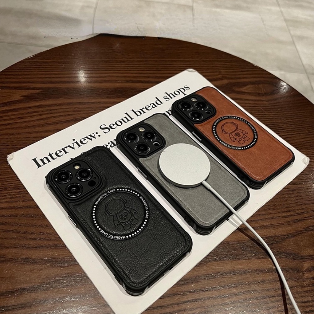 Ốp Điện Thoại Da Bò Mềm Bo Viền Hình Phi Hành Gia Kiểu Vintage Cho iPhone 14 13 12 11 Pro Max 14 Plus