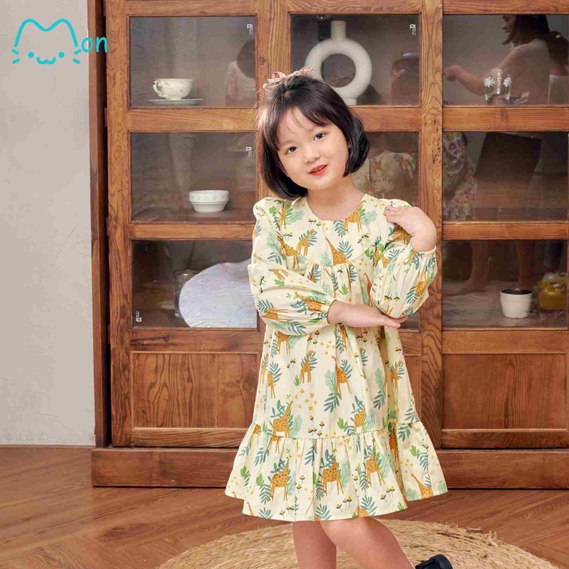 Váy babydoll bé gái dáng dài , váy bé gái xuân hè chất cotton nhẹ mát, cho bé 2,3,4,5,6 tuổi MonBabies VDG22w05