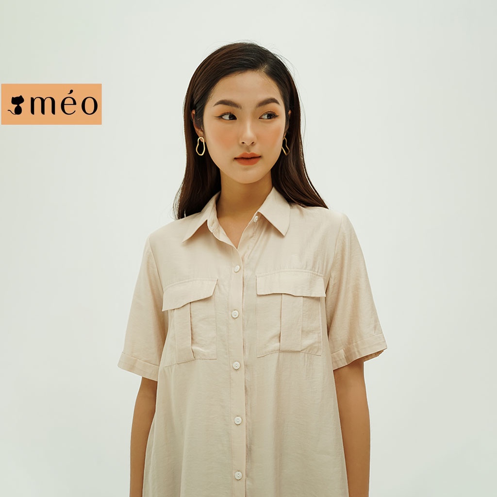 Áo sơ mi nữ công sở nữ Méo shop ngắn tay kiểu Hàn form rộng túi hộp Pocket shirt