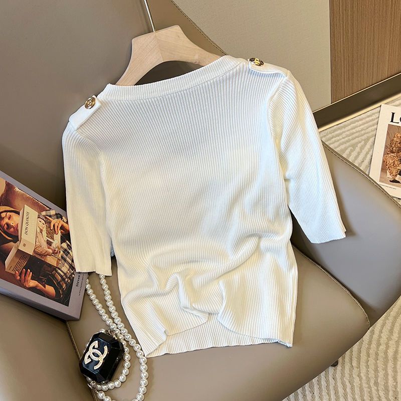 Áo Thun Tay Ngắn Dáng Ôm Bằng Lụa Lạnh Thời Trang Mùa Hè Hàng Mới Dành Cho Bạn Nữ