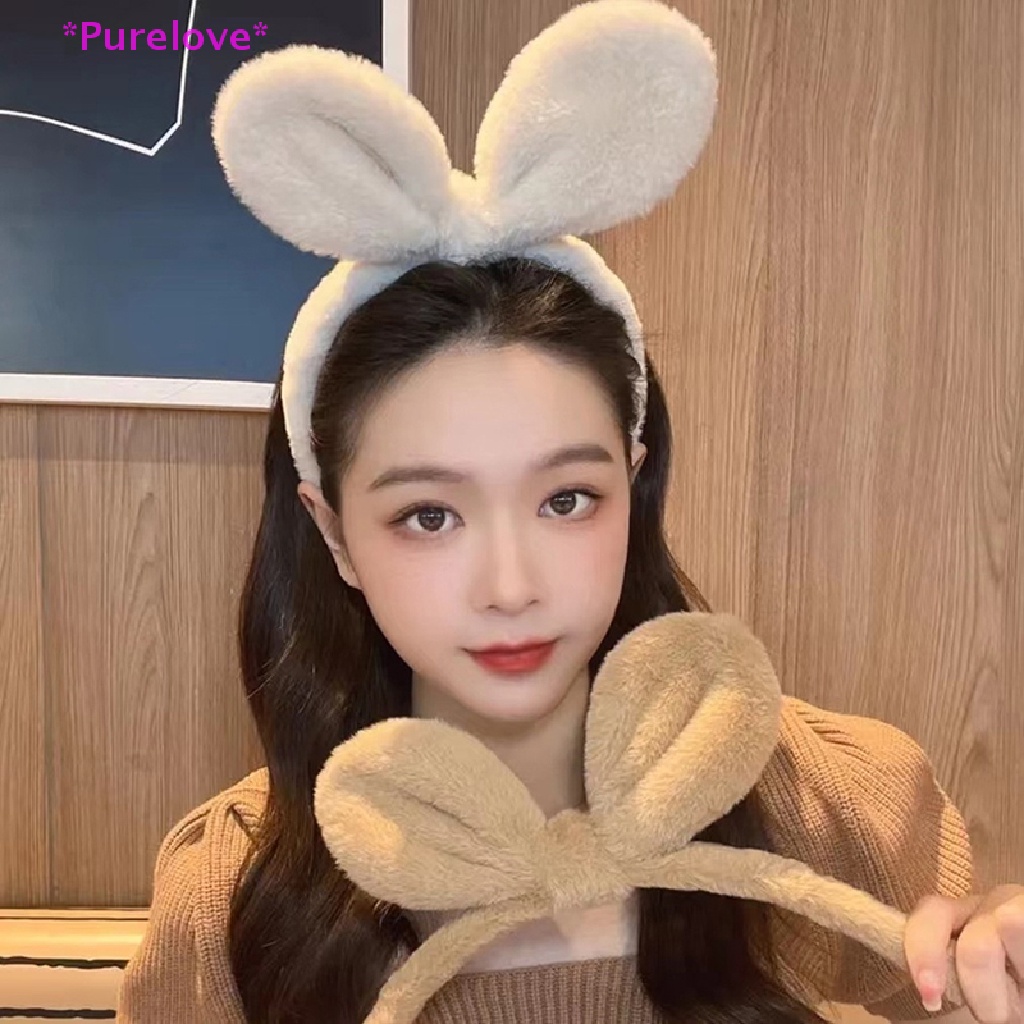 Băng Đô Tai Thỏ Màu Trơn Phối Lông Xinh Xắn Cho Nữ Mới