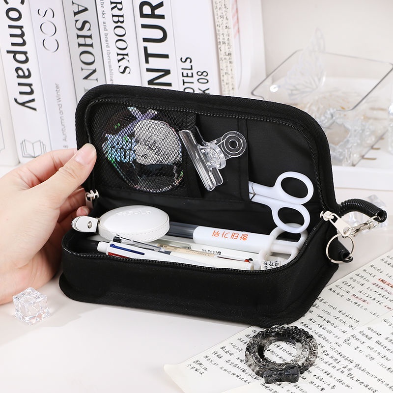 Túi Đựng Bút Bằng Vải Canvas Họa Tiết Caro Dễ Thương