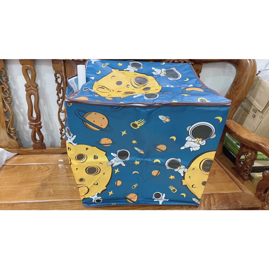 Túi Vải Đựng Quần Áo, Chăn Ga, Nắp Khóa Kéo, Cỡ Lớn, Gấp Gọn 100L Hình Phi Hành Gia