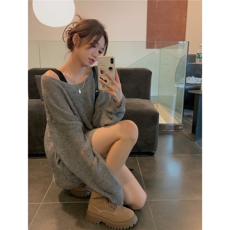 Áo sweater Dệt Kim Tay Dài Chống Nắng Dáng Rộng Thiết Kế Rách Thời Trang Mùa Thu Cho Nữ