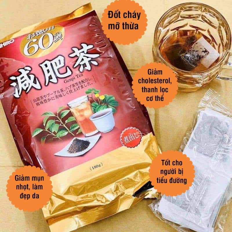 Trà Thảo Mộc Orihiro Gỉam Mỡ Bụng Genpi/Trà Ổi/Trà Diếp cá Tea Orihiro 60 Túi Lọc - Hàng Nôi Địa Nhật Bản