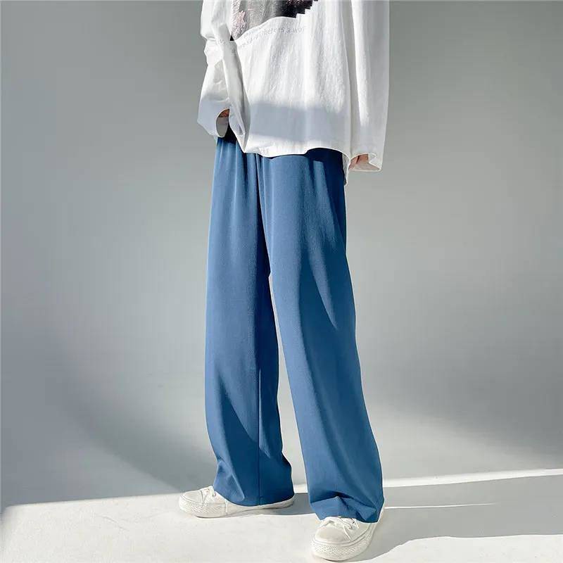 Summer Thin Ice Silk Leisure Wide-Leg Pants Men and Women Hong Kong Style Advanced Draping Effect Loose All-Match Cold Mop Pants OWuP