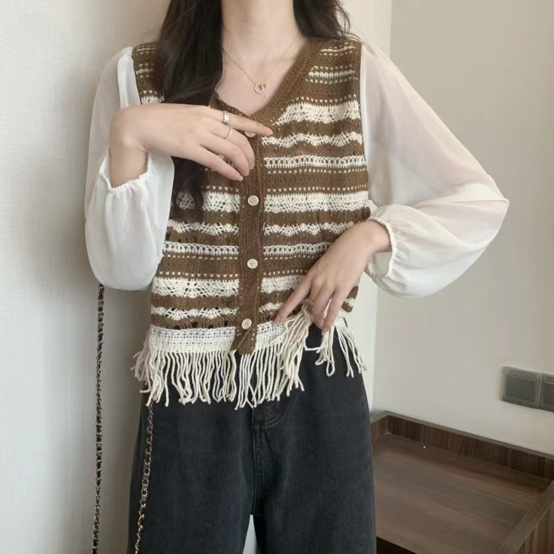 Áo Khoác cardigan Cổ Chữ V Tay Dài Kiểu Chắp Vá Lỗ Rỗng Ghép Hình Hoa Cổ Điển Hàng Mới Dành Cho Bạn Nữ