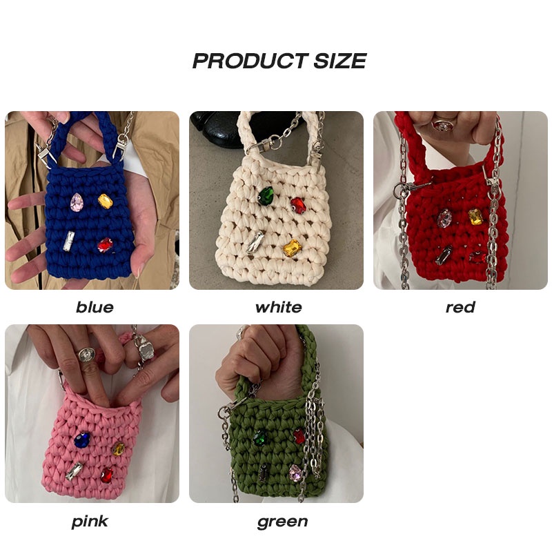 MISCHA Túi Đeo Chéo mini Màu Trơn Đính Đá Thời Trang Hàn Quốc