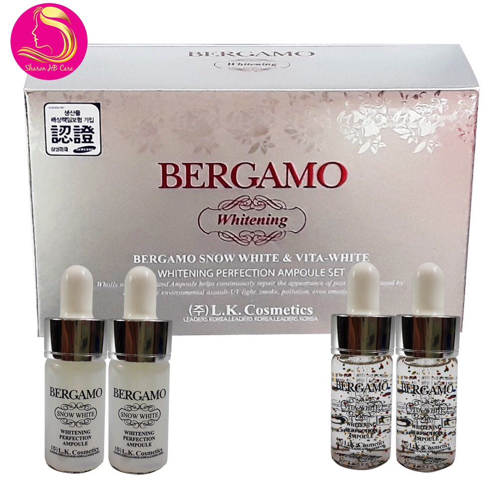 Serum Bergamo Snow White trắng hồng căng mịn và làm mờ vết nhăn da set 4 chai 13ml Hàn Quốc