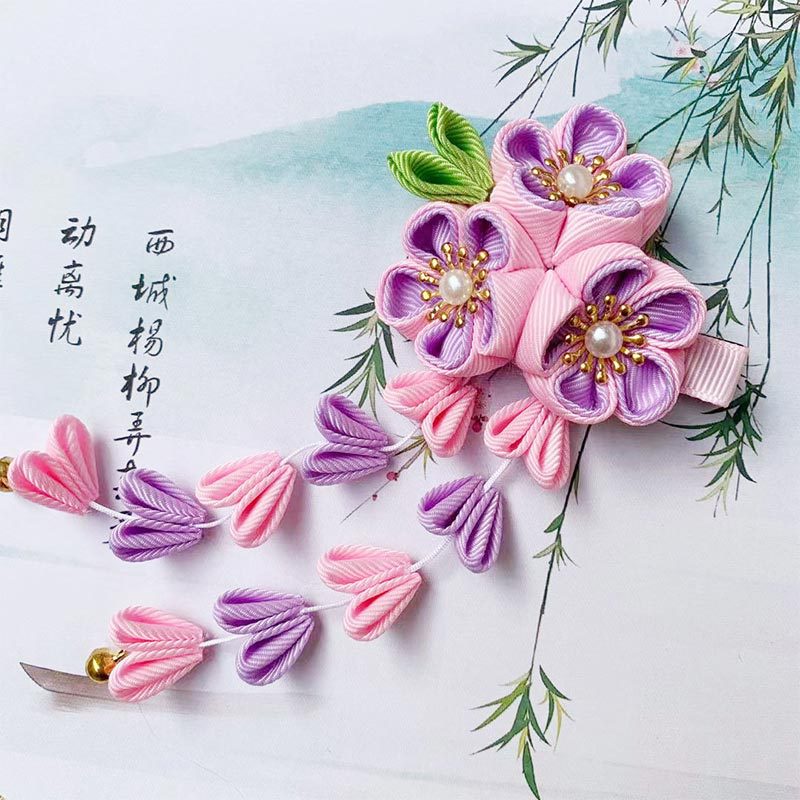 Hi-kid Trâm Cài Tóc Tua Rua Hoa Thủ Công Màu Trơn Phong Cách Nhật Bản Phụ Kiện Hán Phục Kimono Truy Cập