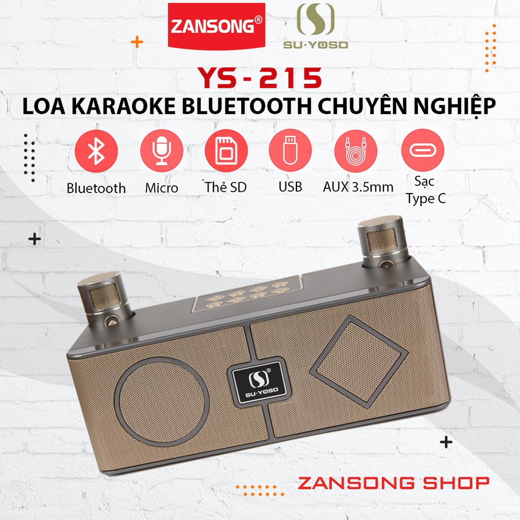 Loa Karaoke Bluetooth NTC SU-YOSD YS-215 kèm 2 micro không dây, âm thanh cực hay - tặng kèm 2 mic