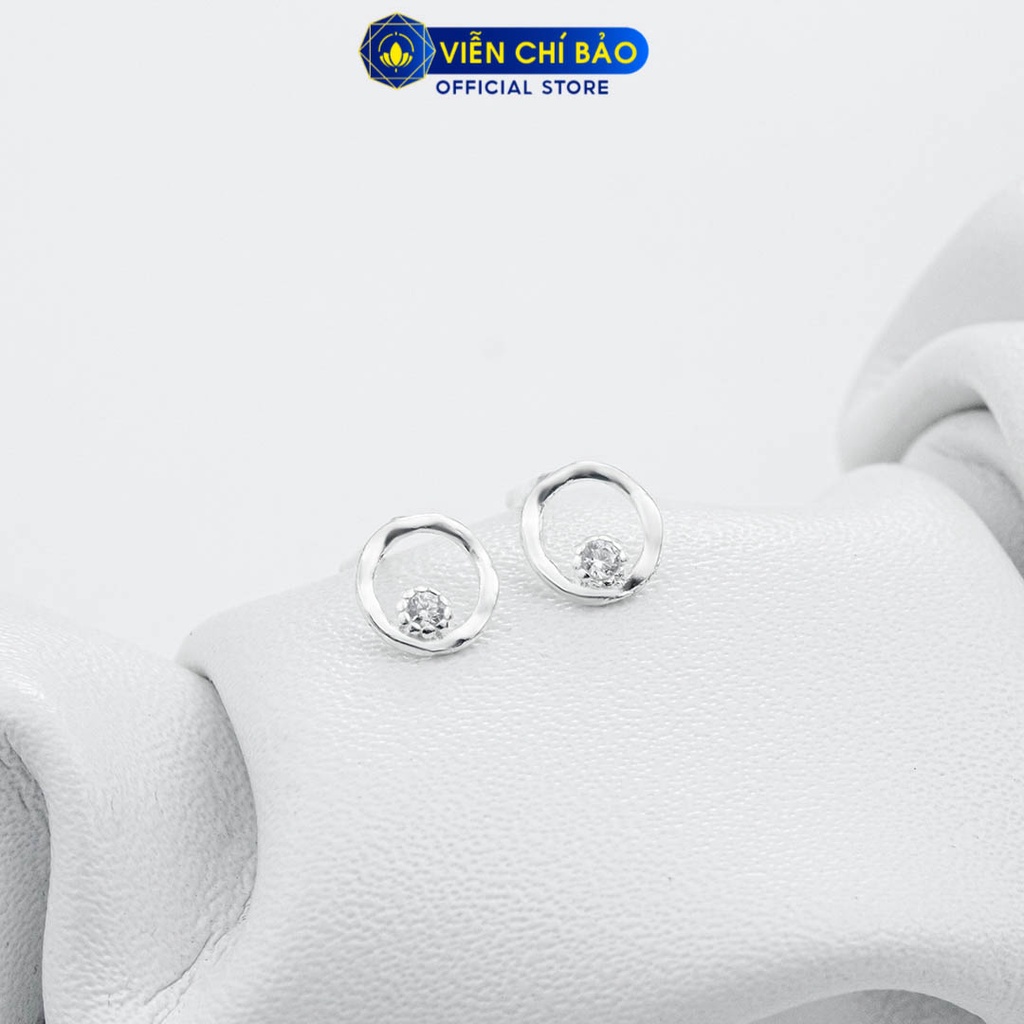Bông tai nữ tròn đính đá nhỏ chất liệu bạc 925 thời trang phụ kiện trang sức Viễn Chí Bảo E0105