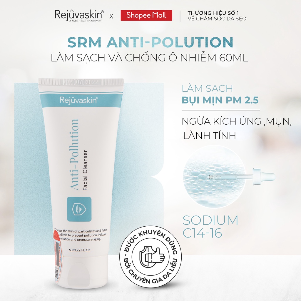 Sữa rửa mặt loại bỏ bụi mịn, sạch sâu, ngừa mụn, sáng da Rejuvaskin Anti-Pollution 60ml