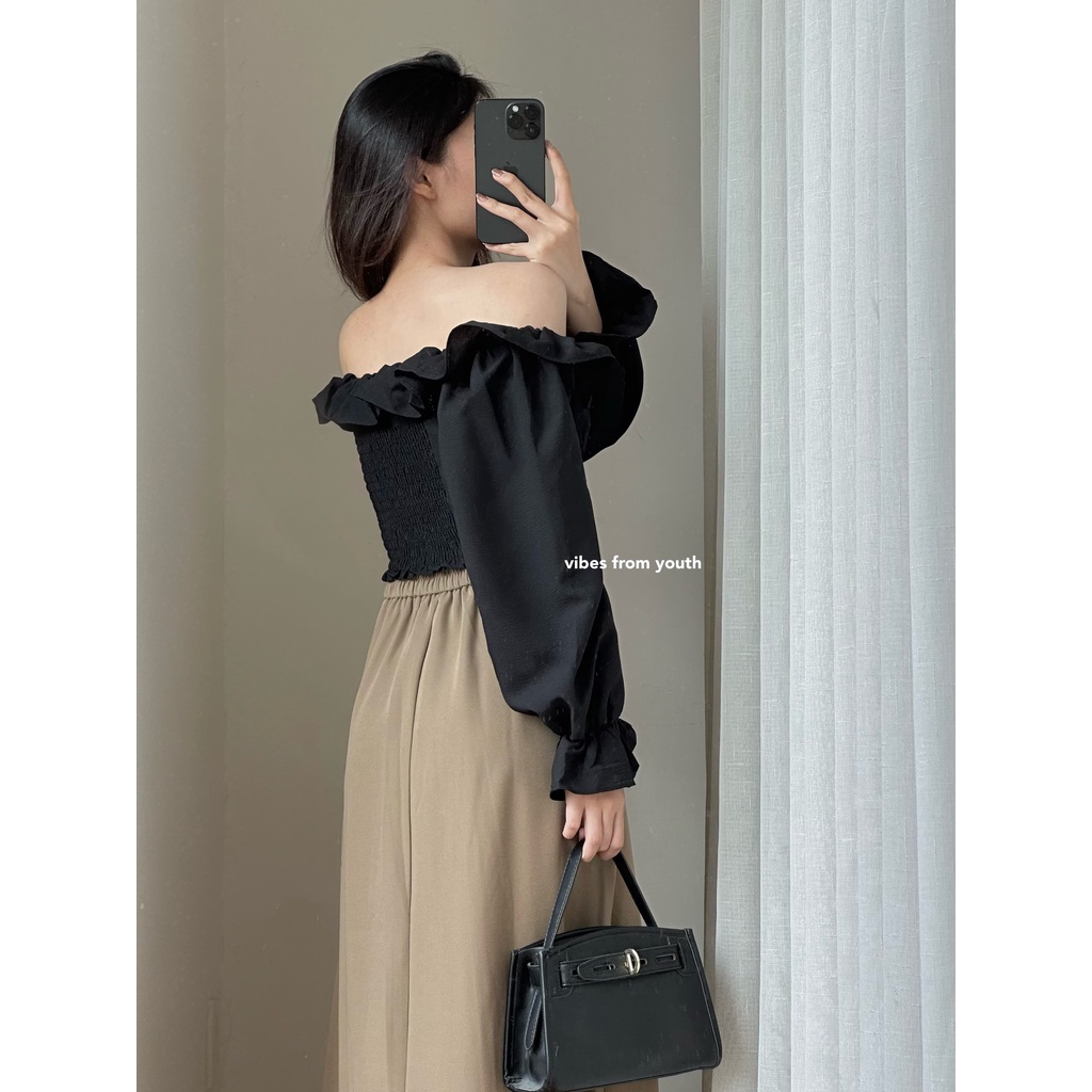 ÁO BẸT VAI BÈO TAY DÀI CHIẾT EO_AV1543